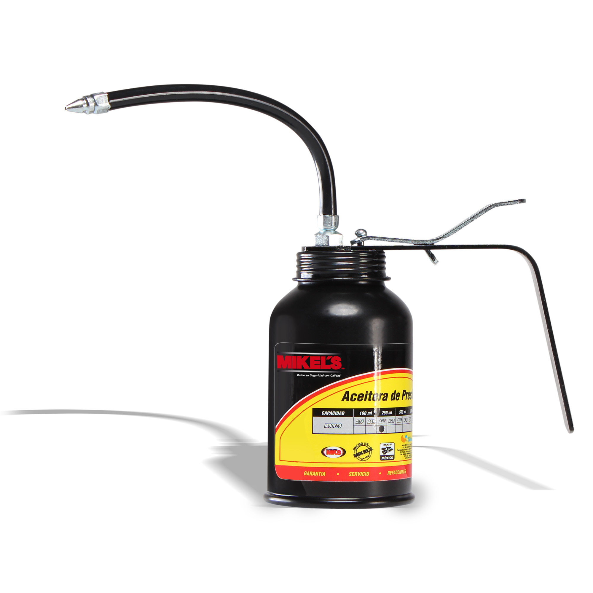 Aceitera de presión, bote de acero, tubo flexible (250 ml)