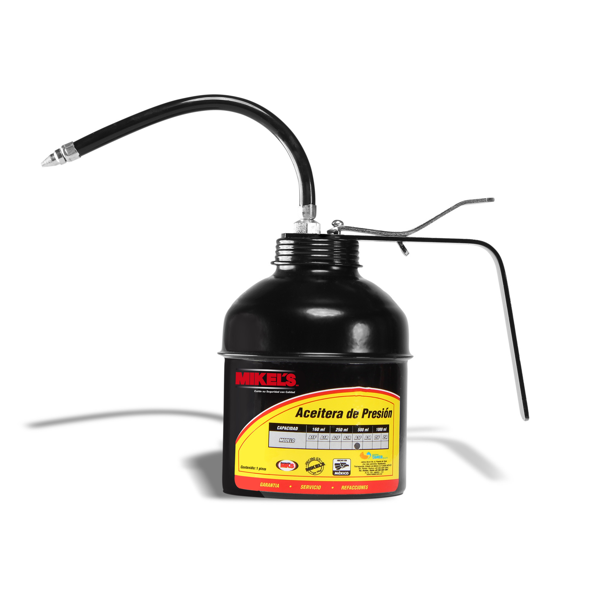 ACEITERA DE PRESIÓN, BOTE DE ACERO, TUBO FLEXIBLE (500 ML)