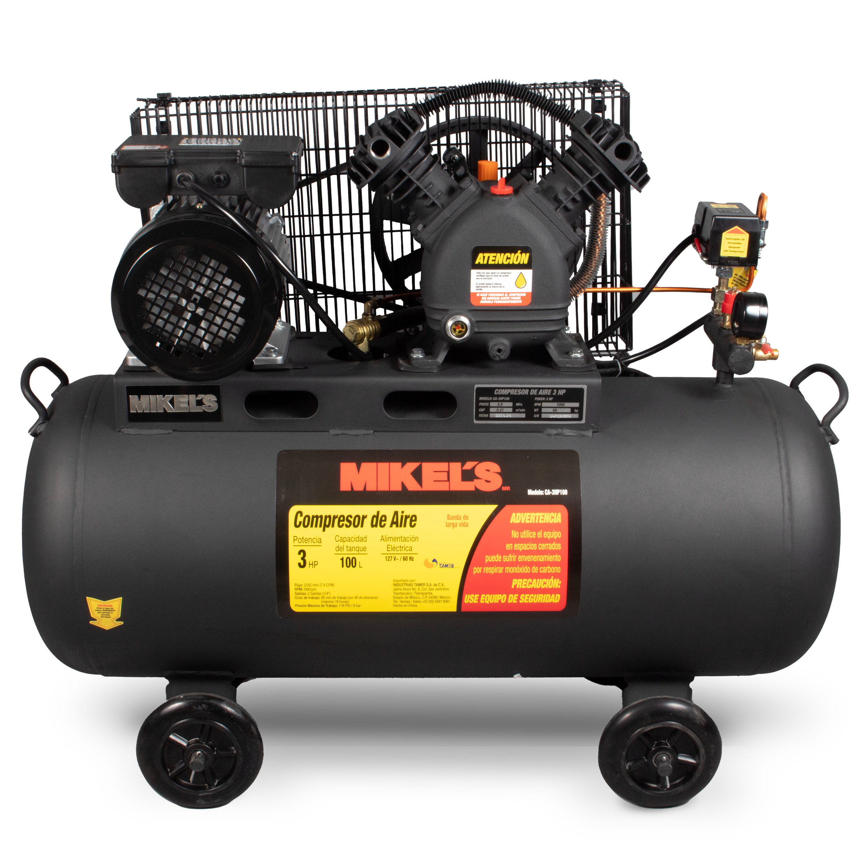 COMPRESOR DE AIRE 3 HP CON BANDA (100 LTS)