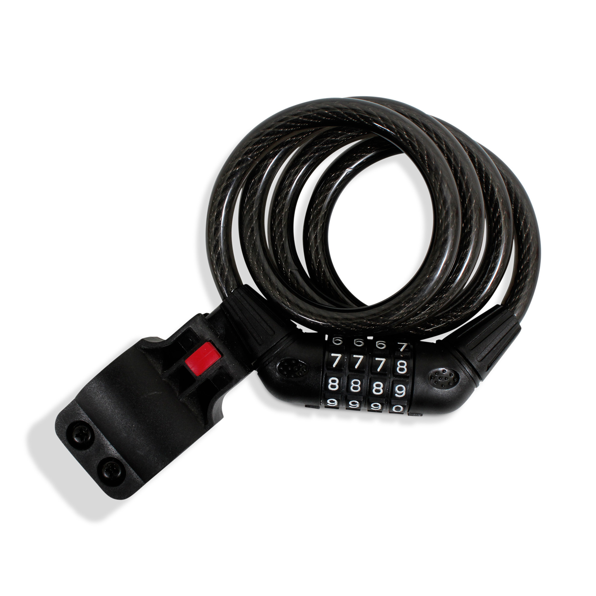 CABLE CANDADO EN ESPIRAL RETRÁCTIL CON COMBINACIÓN 4 DÍGITOS (1 MT)