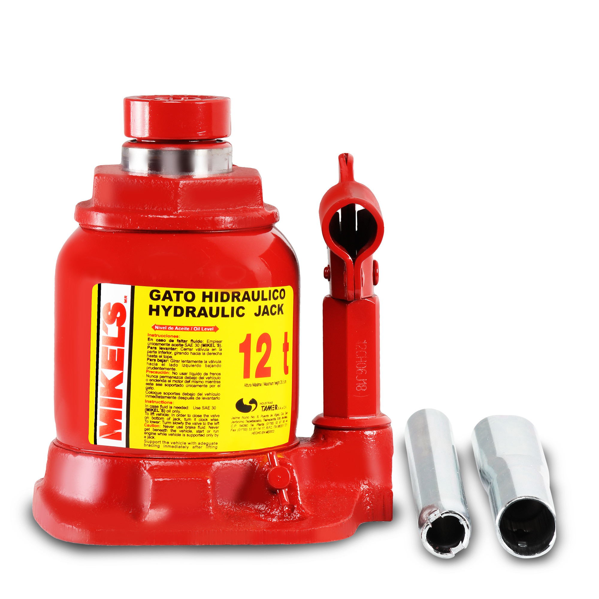 GATO HIDRÁULICO DE BOTELLA CON TORNILLO DE EXTENSIÓN (12 TON, CHAPARRO)