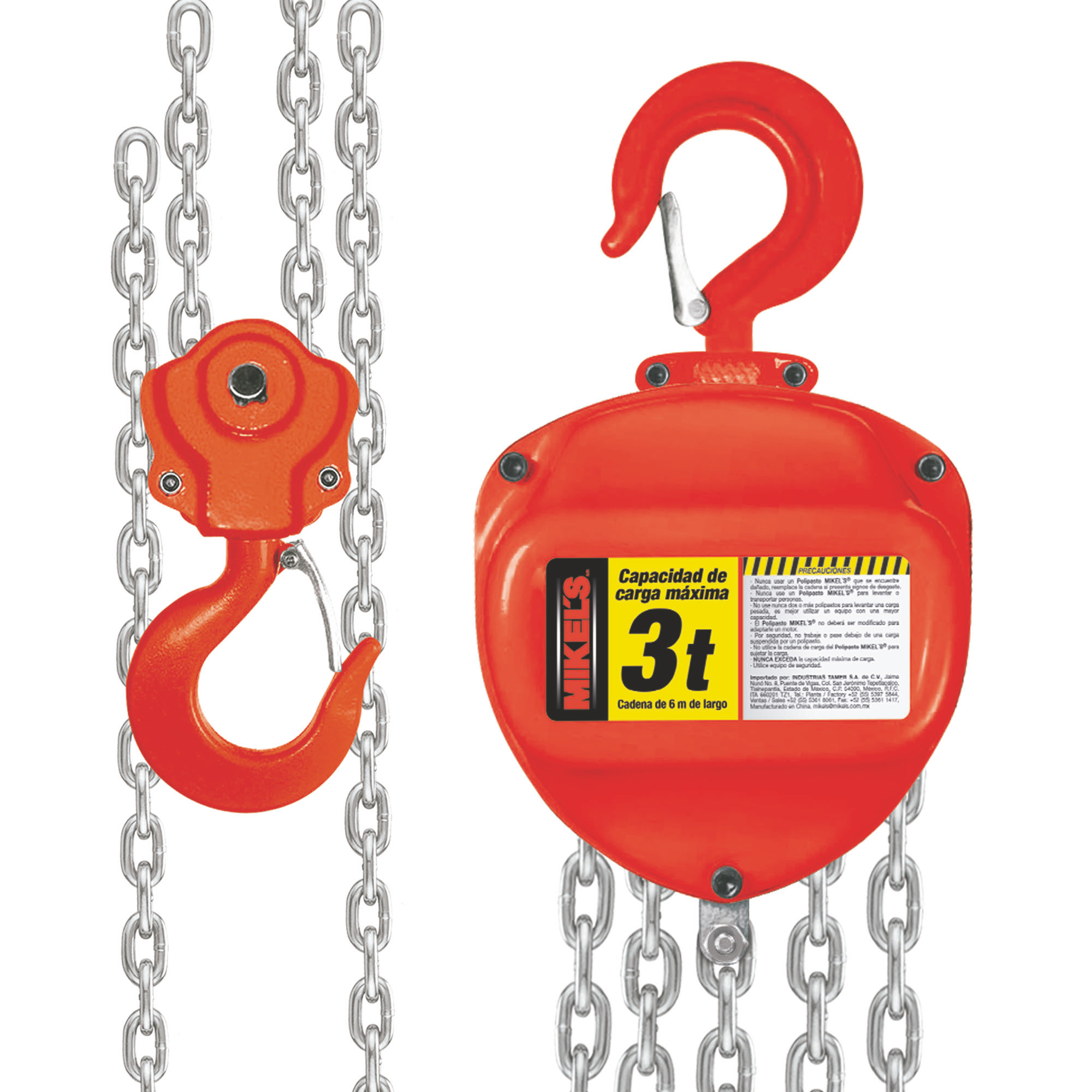 Polipasto manual (3 ton, cadena 6 mts)