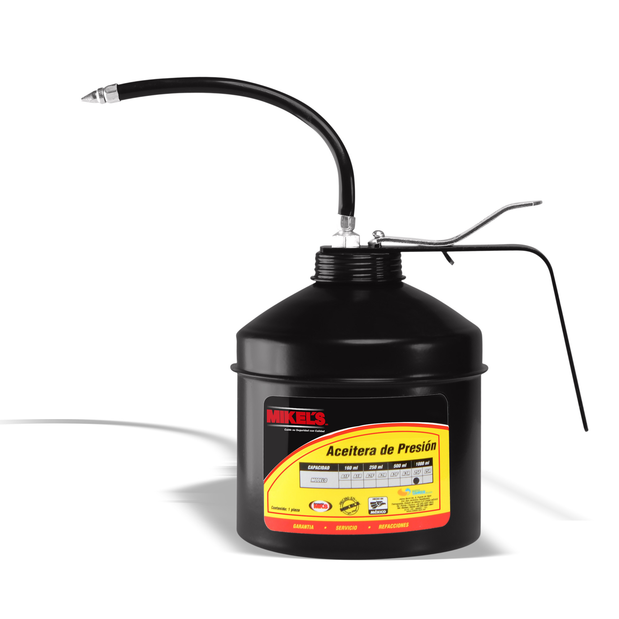 ACEITERA DE PRESIÓN, BOTE DE ACERO, TUBO FLEXIBLE (1000 ML)